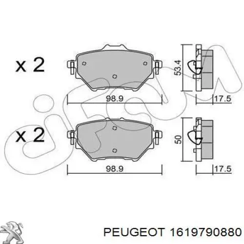1619790880 Peugeot/Citroen Pastillas freno traseras