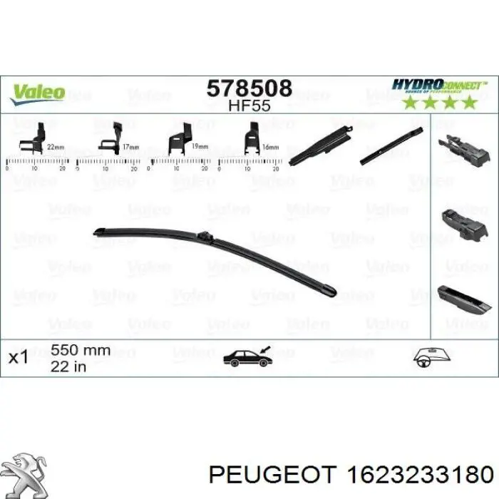 1623233180 Peugeot/Citroen limpiaparabrisas de luna delantera conductor