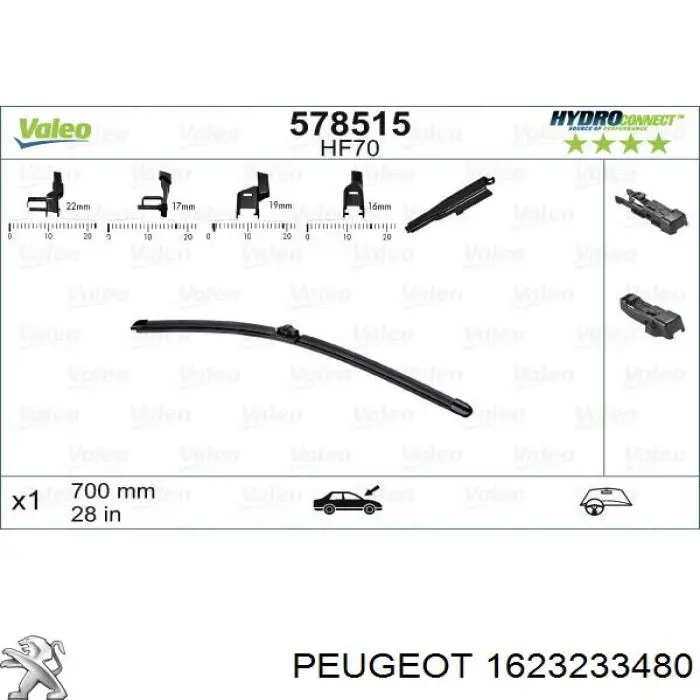 1623233480 Peugeot/Citroen limpiaparabrisas de luna delantera conductor