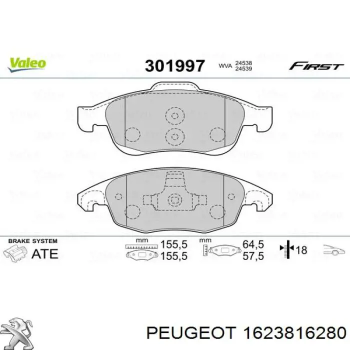 1623816280 Peugeot/Citroen pastillas de freno delanteras