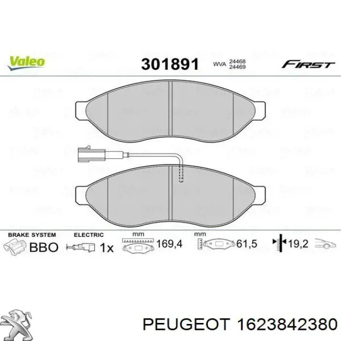 1623842380 Peugeot/Citroen pastillas de freno delanteras