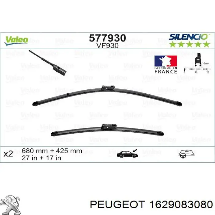 Limpiaparabrisas delanteras 1629083080 Peugeot/Citroen