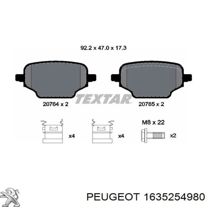Pastillas de freno traseras 1635254980 Peugeot/Citroen