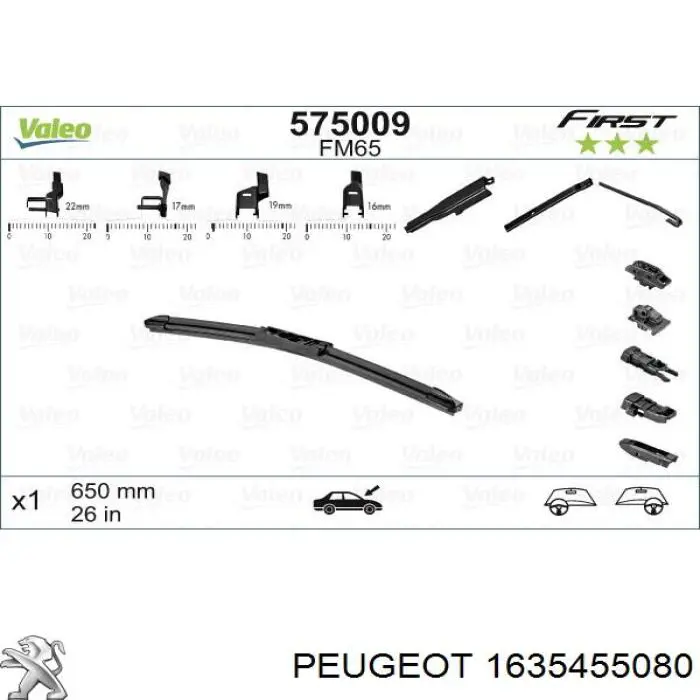 Comprar 1635455080 Peugeot/Citroen Escobilla del limpiaparabrisas del lado del conductor