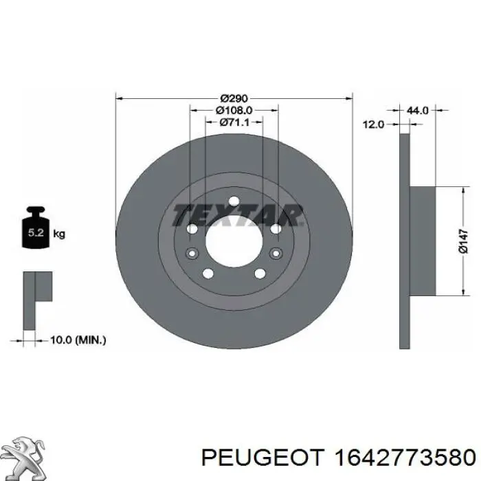 1642773580 Peugeot/Citroen disco de freno trasero