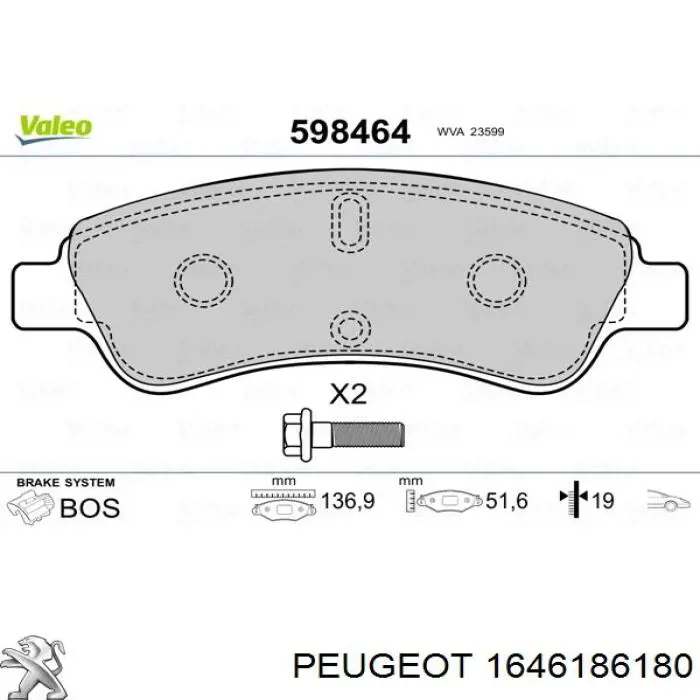 Pastillas freno delanteras Peugeot/Citroen 1646186180 precio, desde 22,64 EUR