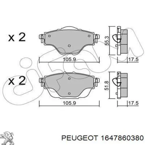 1647860380 Peugeot/Citroen Pastillas freno traseras