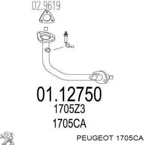 1705CA Peugeot/Citroen tubo de admisión del silenciador de escape delantero