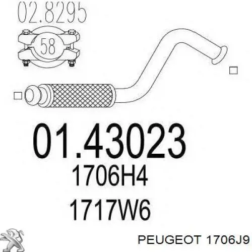 1706J9 Peugeot/Citroen tubo de admisión del silenciador de escape delantero