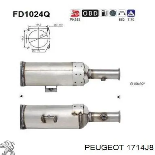 Comprar 1714J8 Peugeot/Citroen Tubo del sensor de presión de gases de escape