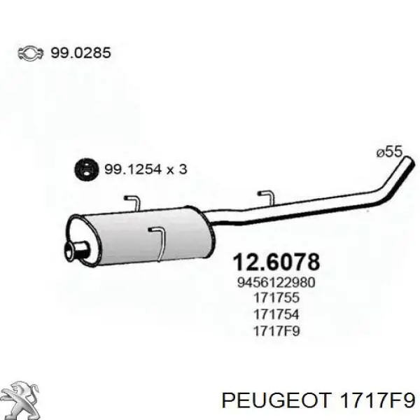 Silenciador central Peugeot/Citroen 1717F9 precio, desde 85,15 EUR