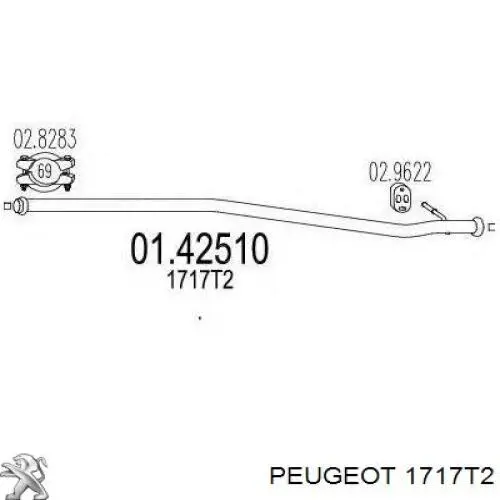1717T2 Peugeot/Citroen tubo de escape, del catalizador al silenciador