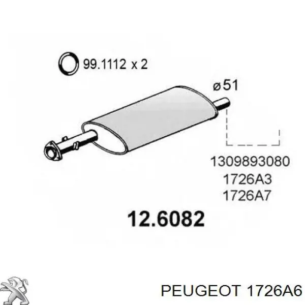 1726A6 Peugeot/Citroen silenciador central/posterior