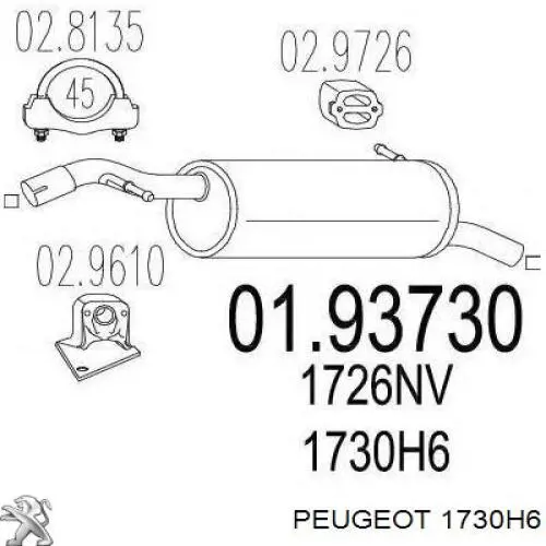 1730H6 Peugeot/Citroen silenciador posterior