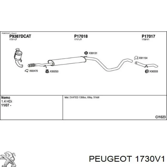 Silenciador trasero Peugeot/Citroen 1730V1 precio, desde 37,16 EUR
