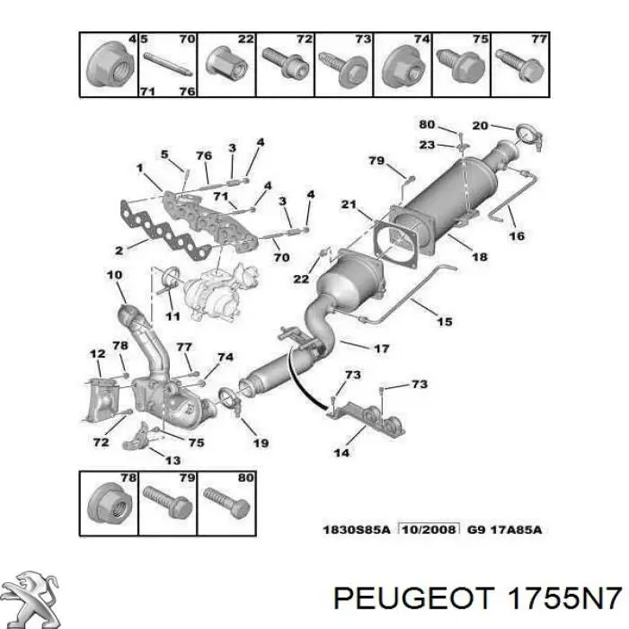 1755N7 Peugeot/Citroen soporte, silenciador
