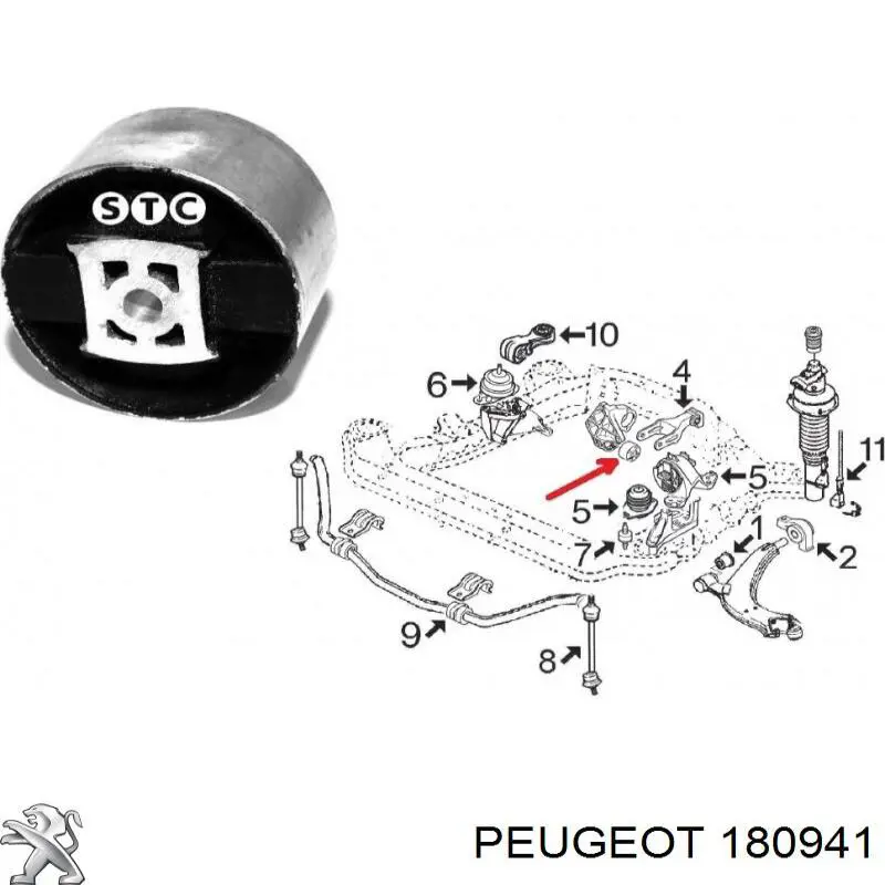 180941 Peugeot/Citroen soporte, motor, trasero, silentblock