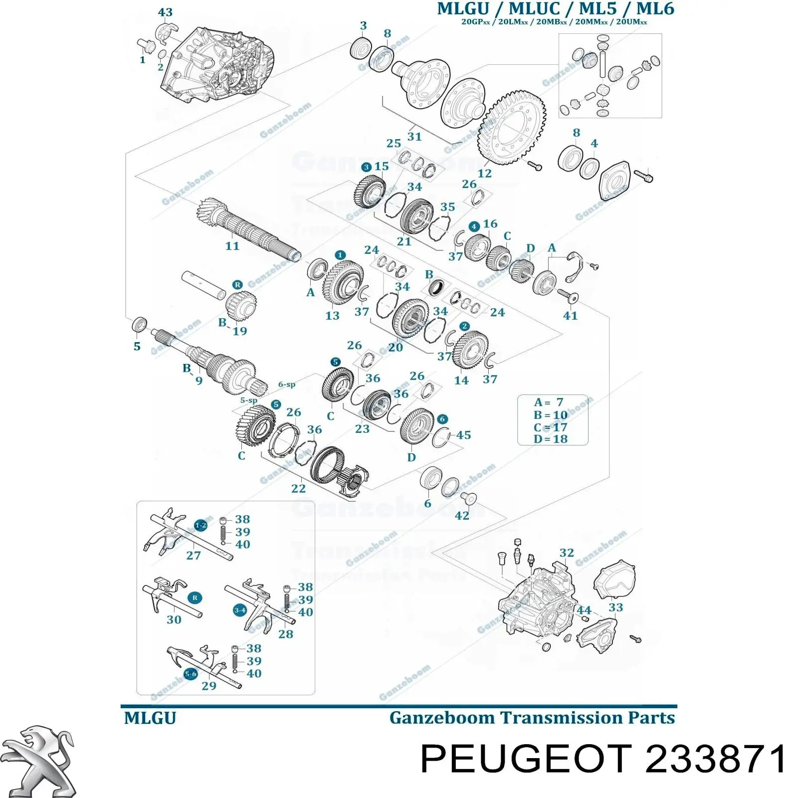 233871 Peugeot/Citroen engranaje de la marcha 6, piñón