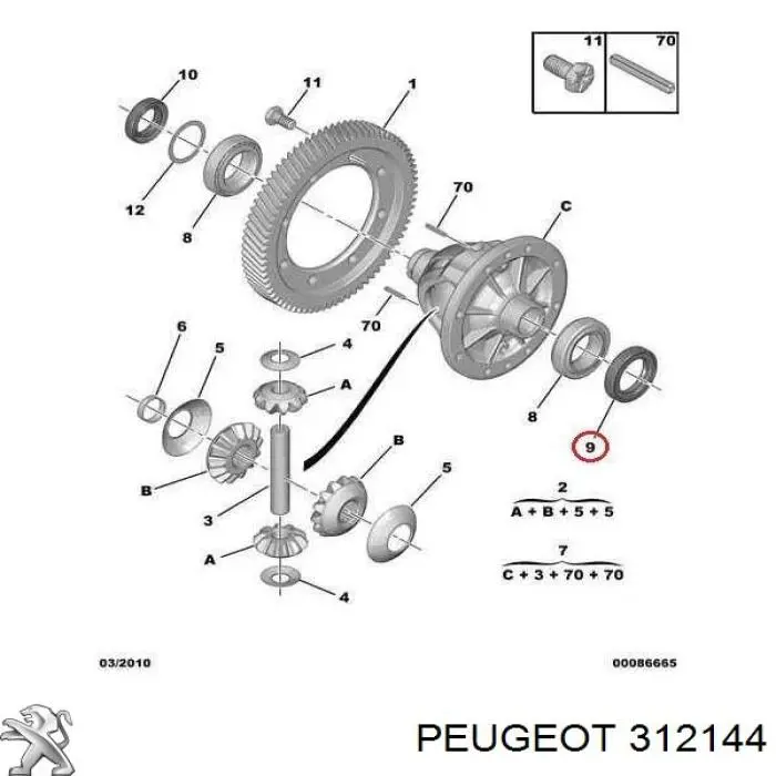 312144 Peugeot/Citroen anillo retén de semieje, eje delantero, izquierdo