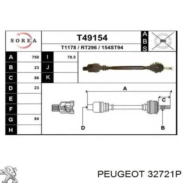 Semieje delantero izquierdo Peugeot/Citroen 32721P precio, desde 66,79 EUR