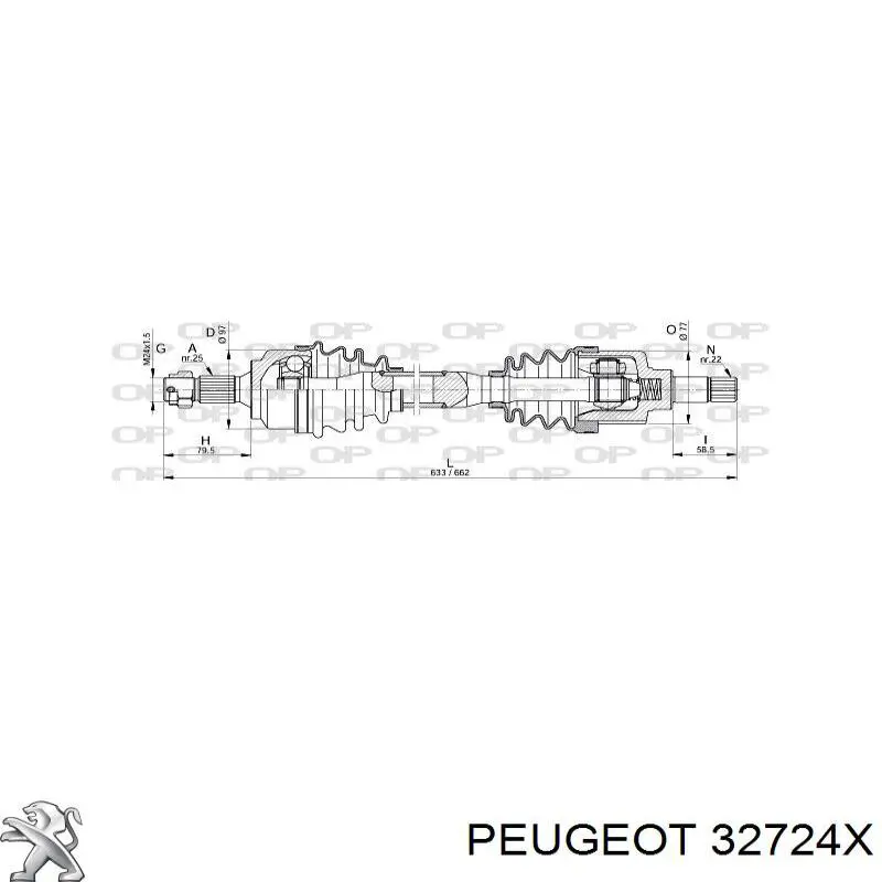 Árbol de transmisión delantero izquierdo para Peugeot 208 