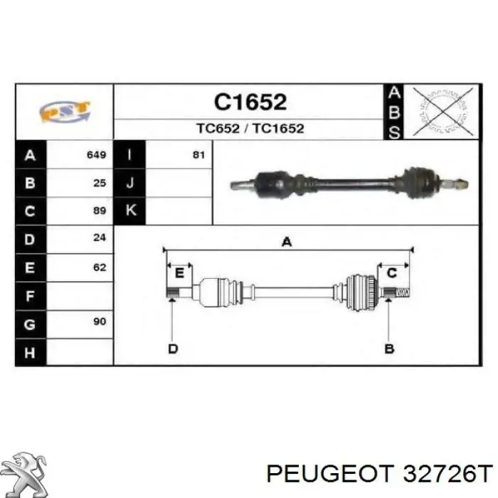 000032727T Peugeot/Citroen árbol de transmisión delantero izquierdo