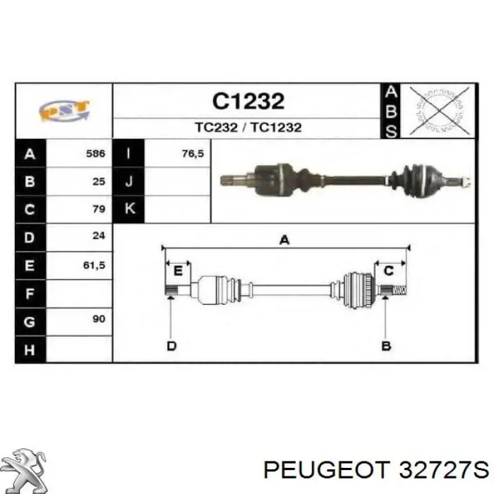 Semieje delantero izquierdo Peugeot/Citroen 32727S precio, desde 58,08 EUR