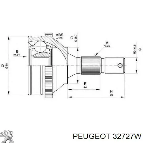 32727W Peugeot/Citroen árbol de transmisión delantero izquierdo