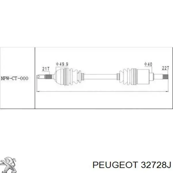 32728J Peugeot/Citroen árbol de transmisión delantero izquierdo