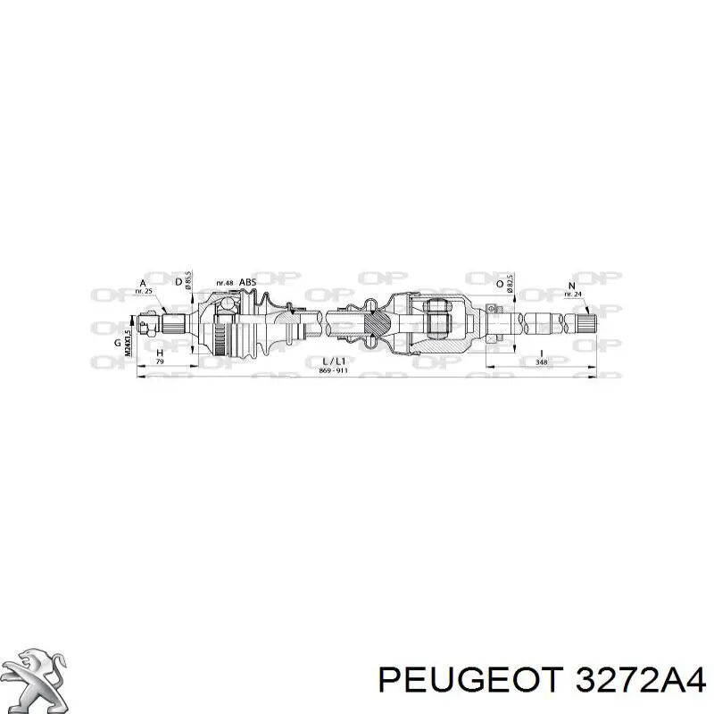 3272A4 Peugeot/Citroen árbol de transmisión delantero izquierdo