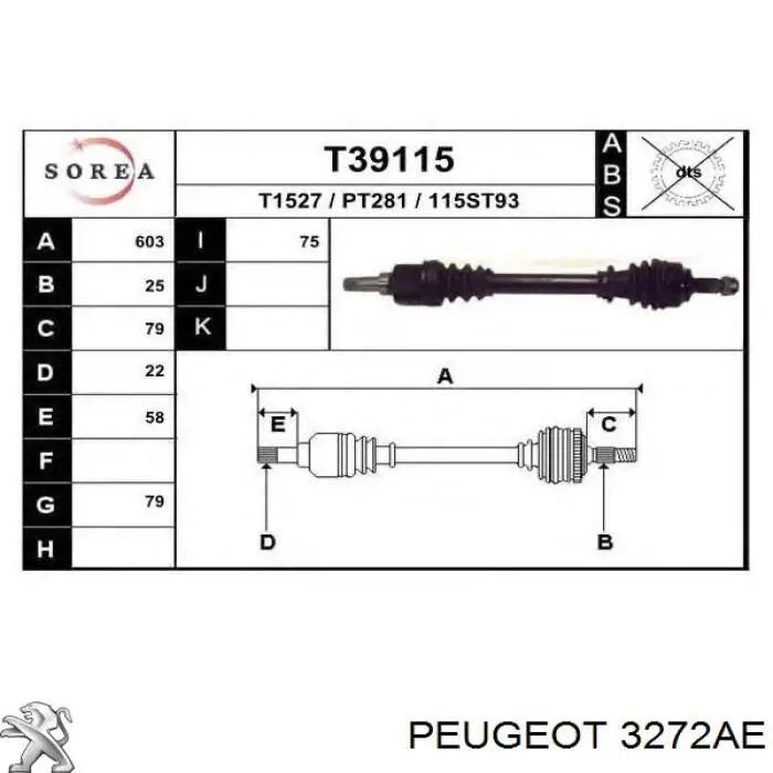 Semieje delantero izquierdo Peugeot/Citroen 3272AE precio, desde 62,44 EUR