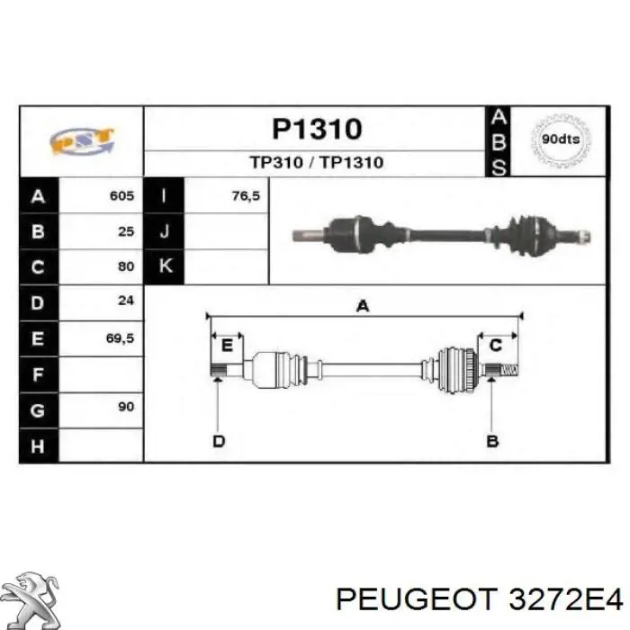 3272E4 Peugeot/Citroen árbol de transmisión delantero izquierdo