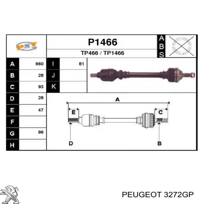 Semieje delantero izquierdo Peugeot/Citroen 3272GP precio, desde 92,93 EUR