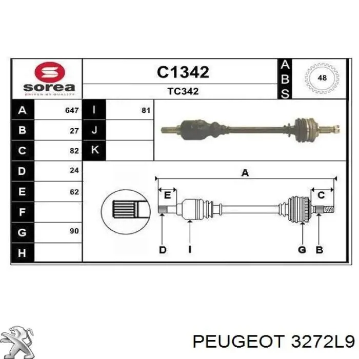 3272L9 Peugeot/Citroen árbol de transmisión delantero izquierdo