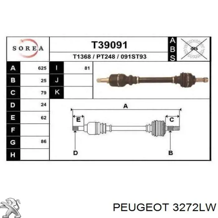 3272LW Peugeot/Citroen Semieje delantero izquierdo