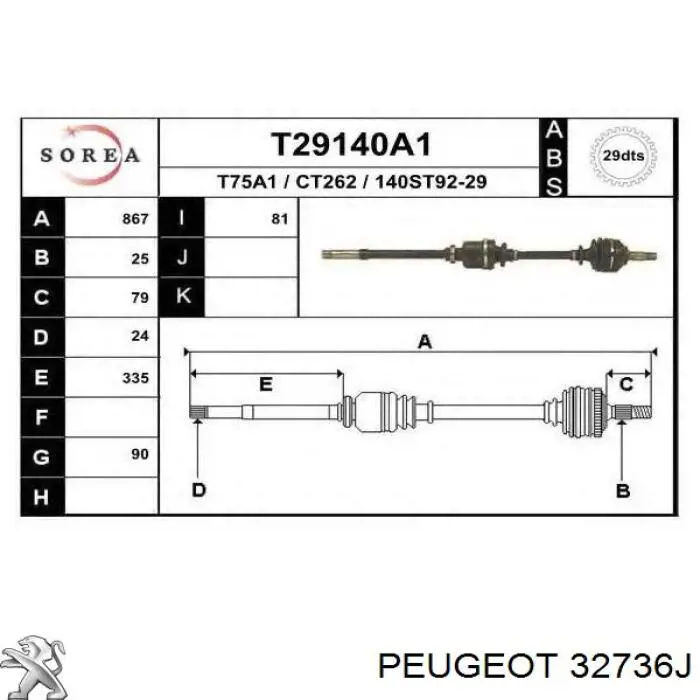 32736J Peugeot/Citroen Semieje delantero derecho