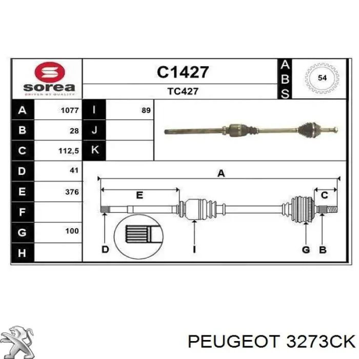 Semieje delantero derecho Peugeot/Citroen 3273CK precio, desde 103,09 EUR