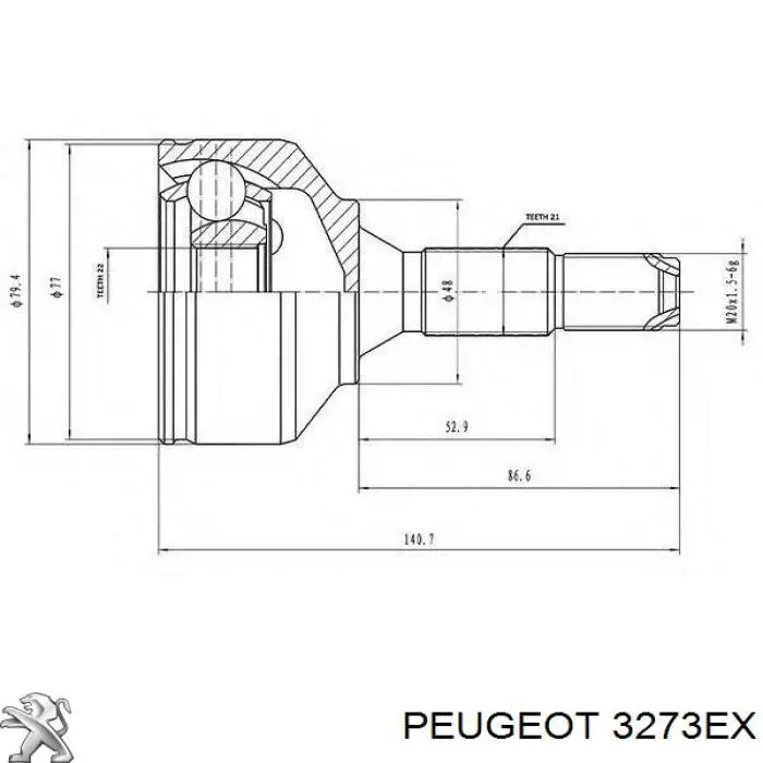 3273EY Peugeot/Citroen árbol de transmisión delantero derecho