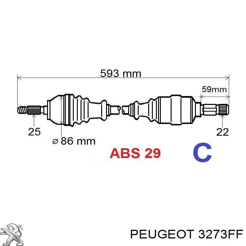 3273FE Peugeot/Citroen árbol de transmisión delantero derecho