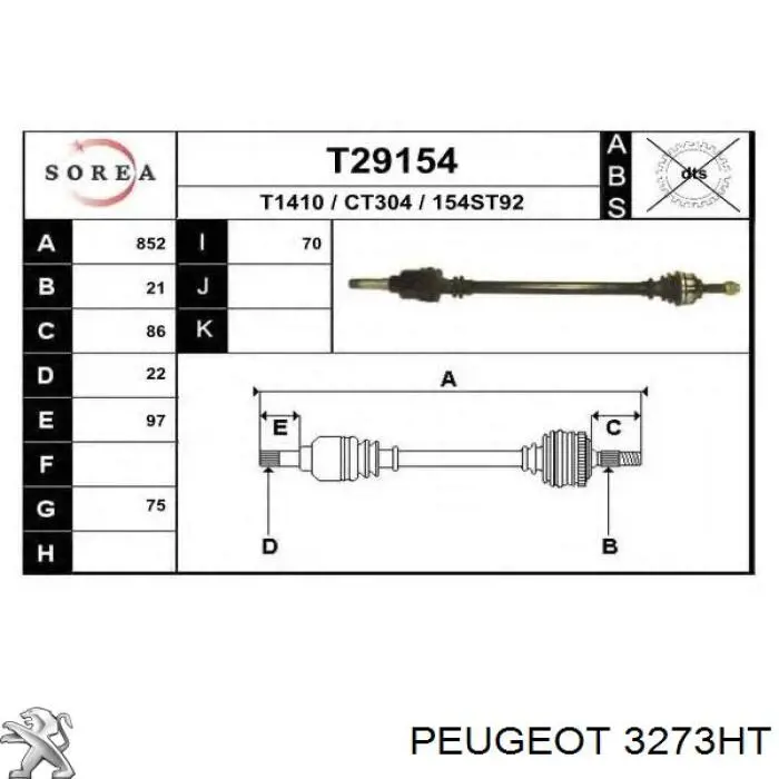 Semieje delantero derecho Peugeot/Citroen 3273HT precio, desde 56,63 EUR