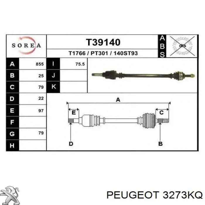 Comprar 3273KP Peugeot/Citroen Semieje delantero derecho