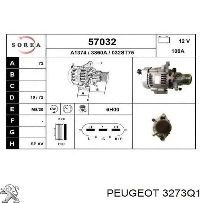 3273Q1 Peugeot/Citroen árbol de transmisión delantero derecho