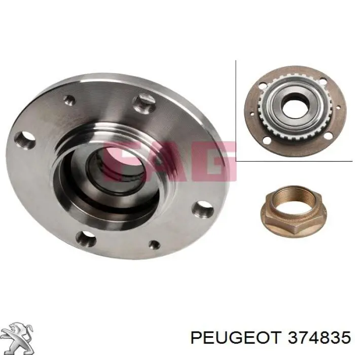 Cubo de rueda trasero 374835 Peugeot/Citroen