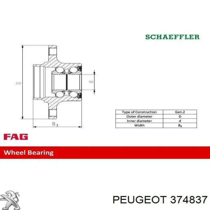 Comprar 374837 Peugeot/Citroen Cubo de rueda, Eje trasero