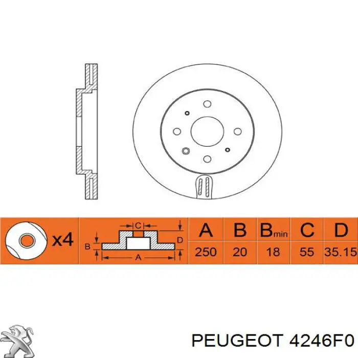 4246F0 Peugeot/Citroen freno de disco delantero