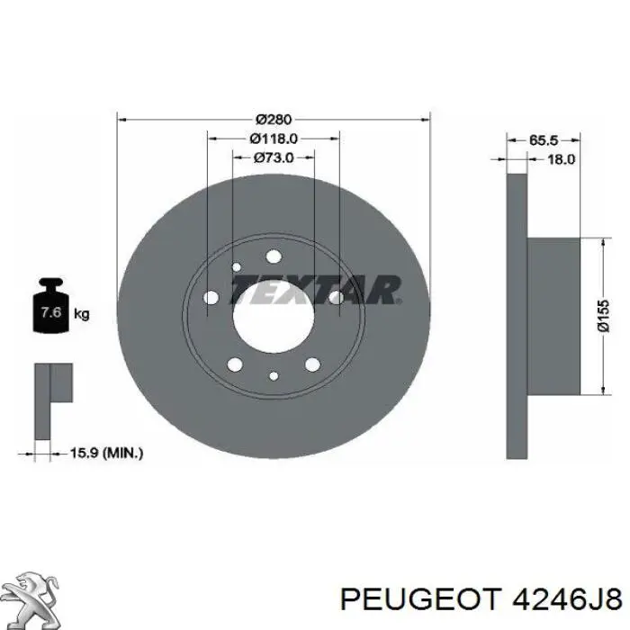 4246J8 Peugeot/Citroen disco de freno delantero