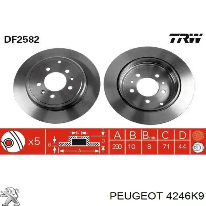 4246K9 Peugeot/Citroen disco de freno trasero