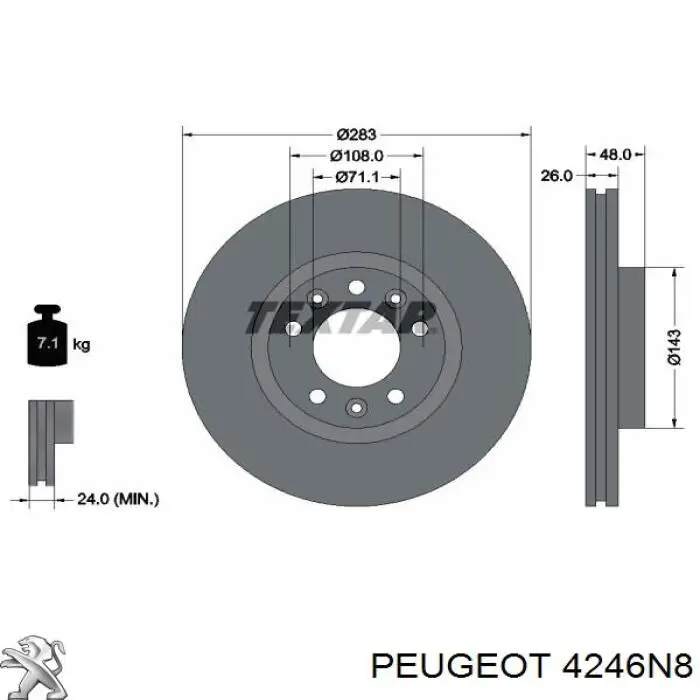 4246N8 Peugeot/Citroen disco de freno delantero