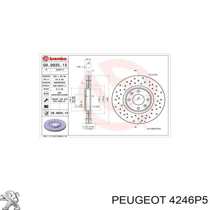 4246P5 Peugeot/Citroen freno de disco delantero