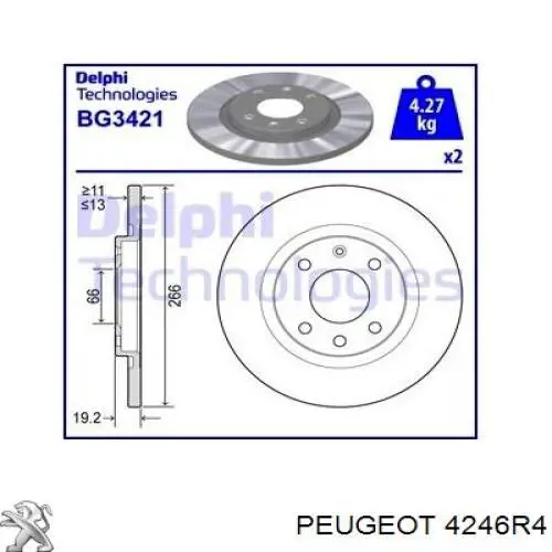 Disco de freno 4246R4 Peugeot/Citroen